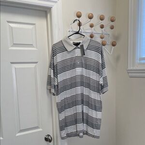 Greg Norman NWT Horizontal Striped Short Sleeve Perfomance Polo - White Black L